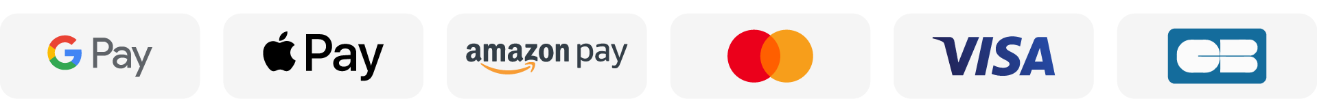 Moyens de paiement : Google Pay, Apple Pay, Amazon Pay, Mastercard, Visa et CB